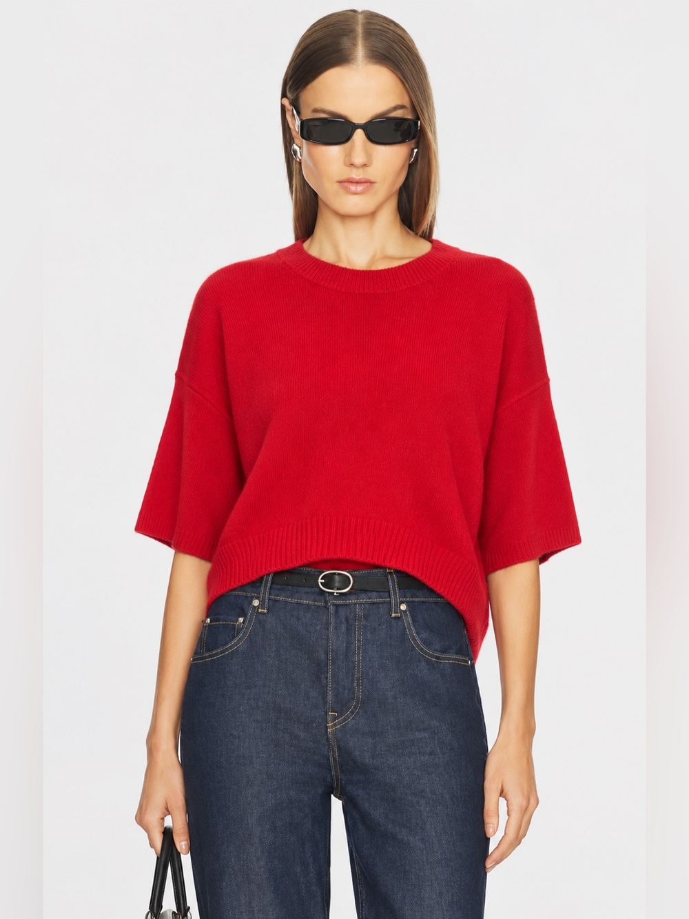 Song of Style Red oversized ultra-soft crewneck short-sleeve sweater size XS